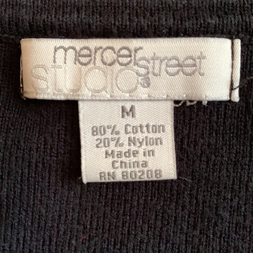 Mercer Street Studio black sweater. Size Medium. One button. 3/4 sleeves. - Picture 2 of 3